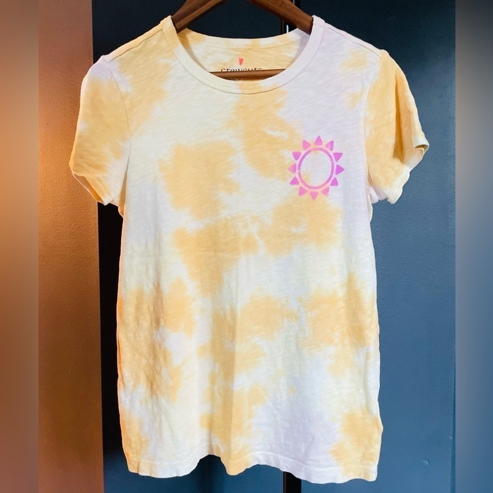 J. Crew Crewcuts Sunshine Yellow Tie-Dye T-Shirt, Pink Sun, XL (12-14),  New